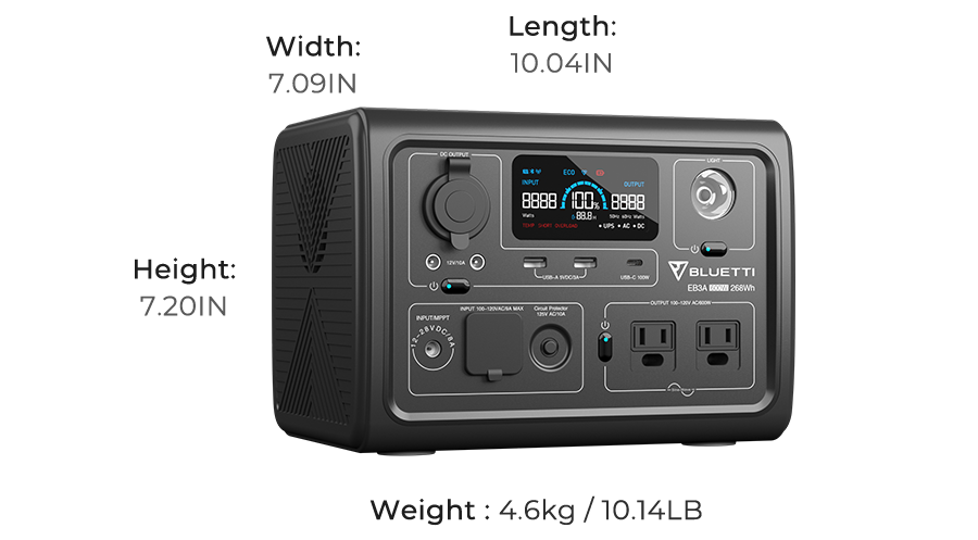 bluetti eb3a portable power station size and weight